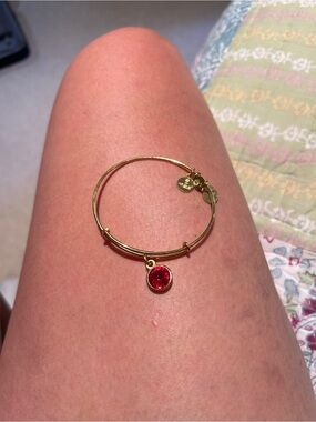 Alex and Ani Gold-Tone Bangle with Red Crystal Charm